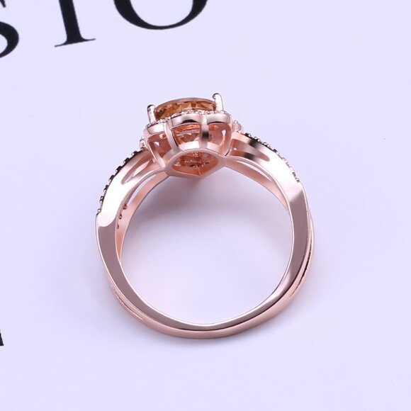 Elegant Pear Zircon Double Layer Rose Gold Water Drop Ring for Women, VIP542 - Picture 4 of 4
